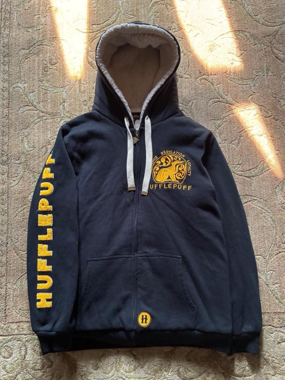 Harry Potter Wizarding World Hufflepuff Black & Yellow Zip Hoodie with faux fur